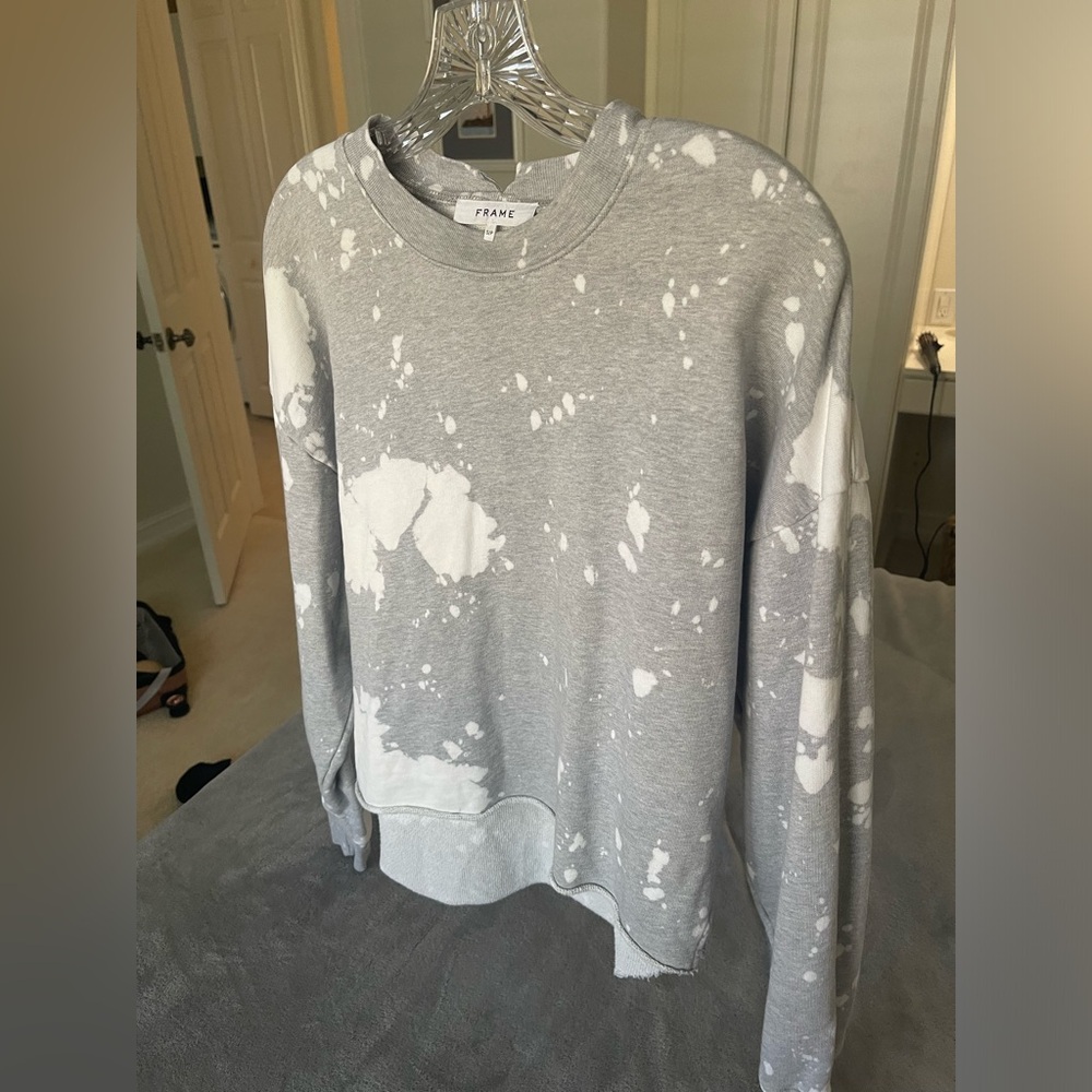 Frame Denim Gray Crewneck Pullover distressed
